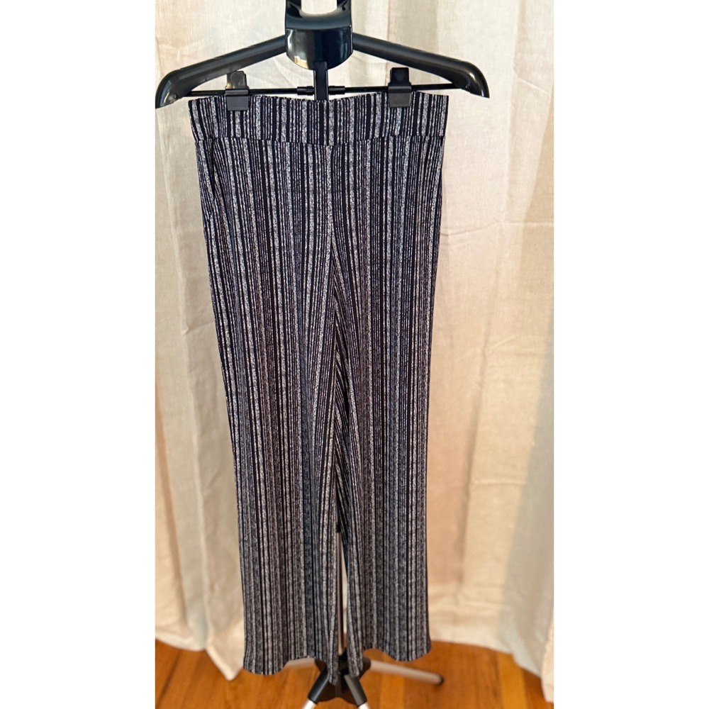 Maurices Womens Small Black Silver Metallic Striped Wide Leg Elastic Waist Pants